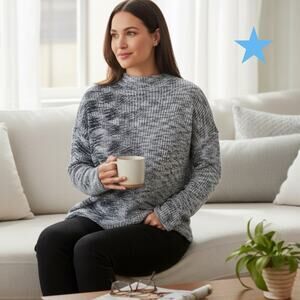 Nic+Zoe Party Mix Sweater In Blue Multi Shaker Rib Stitch Knit Turtleneck Size S